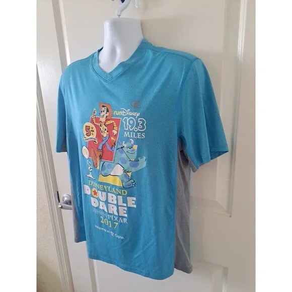 2017 Disneyland Double Dare Pixar RunDisney Marathon Blue Gray Shirt Large Parks - Picture 3 of 6